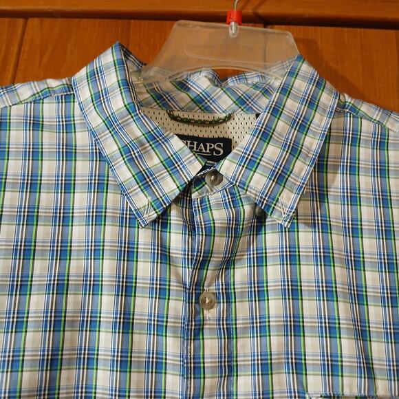 Chaps Mens Shirt Short Sleeve/ Button-Down/ Multicolor Mini-Plaid/XL - Picture 3 of 7